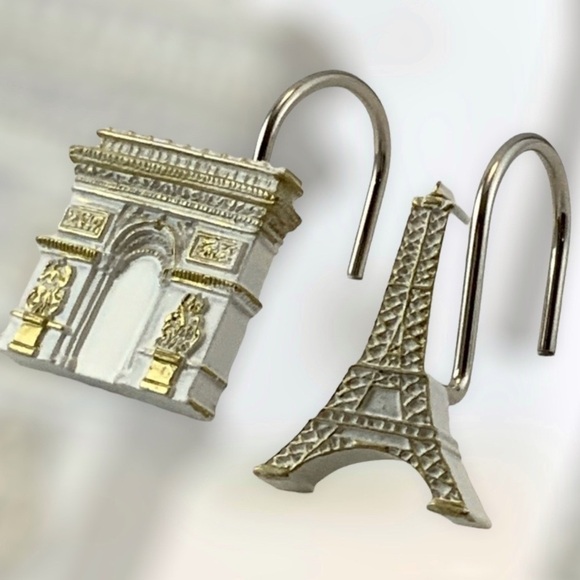 Bath & Design Todays Living Other - Paris Eiffel Tower Shower Hooks Arc de Triomphe French Resin White Gold 12 PC